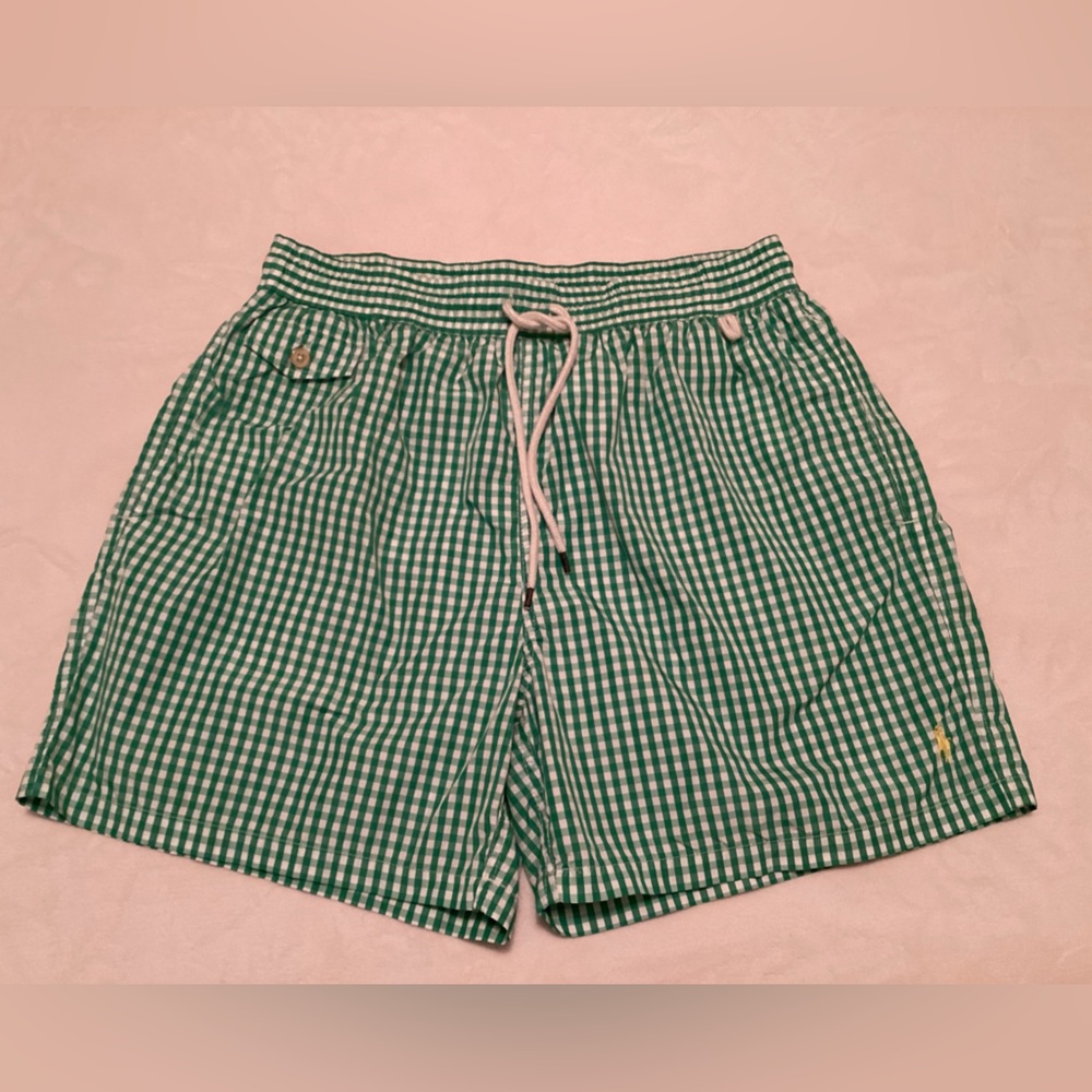 Polo by Ralph Lauren Men’s Green Checkered Lined Drawstring Shorts size XL